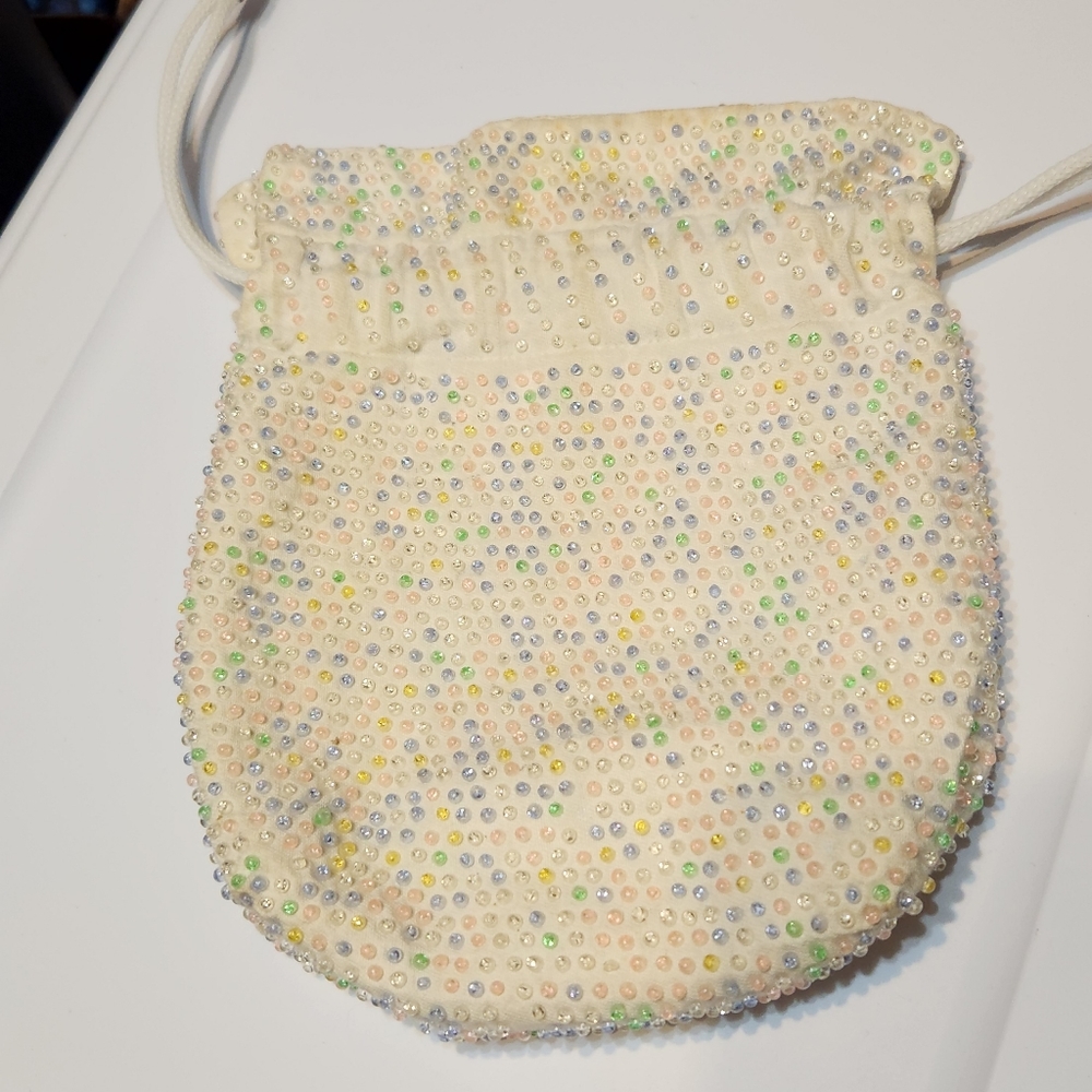 True Vintage 1960s Reversible Pastel Beaded Bucket Bag